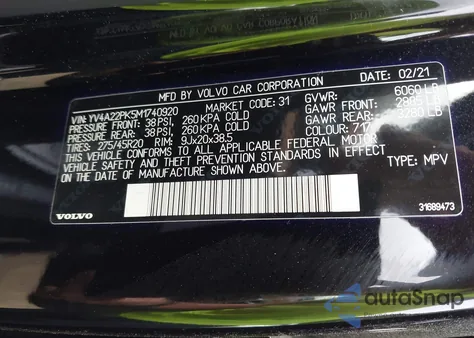 2021 Volvo Xc90 T6 Momentum 7 Passenger z USA, uszkodzony, nr VIN YV4A22PK5M1740920